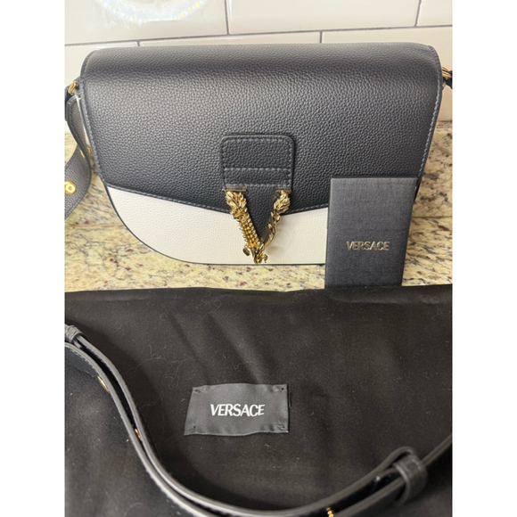 Women's Versace Virtus Adjustable Shoulder Bag Unica Black/White - Picture 5 of 5